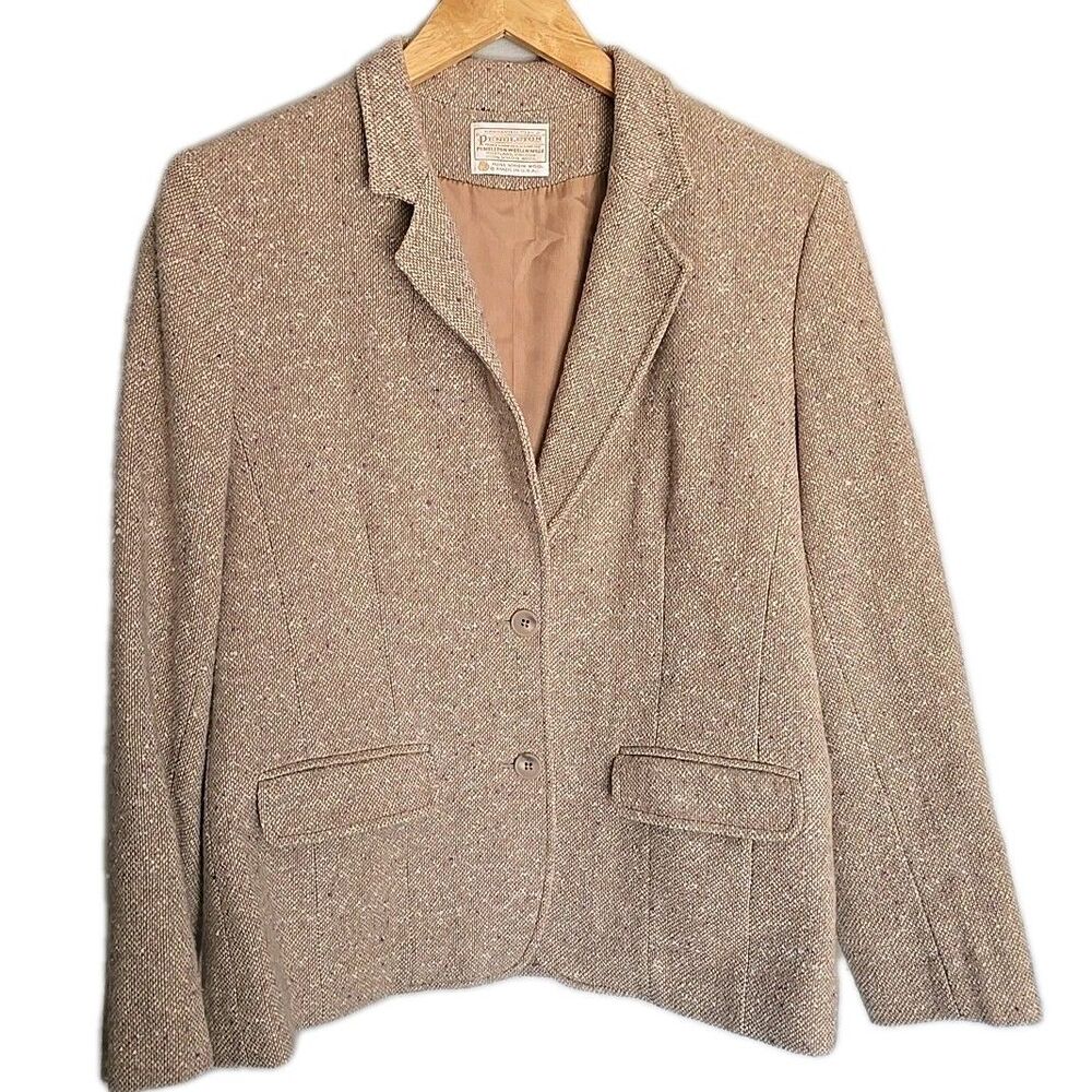 Vintage Pendleton Wool Tweed Blazer Womens 12 Brown Herringbone Jacket USA
